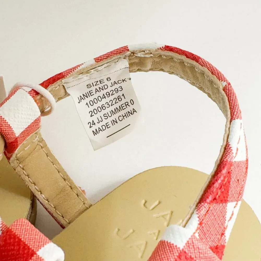Janie & Jack Red Gingham‎ Flower Sandals, 6T Toddler Girls NWT!